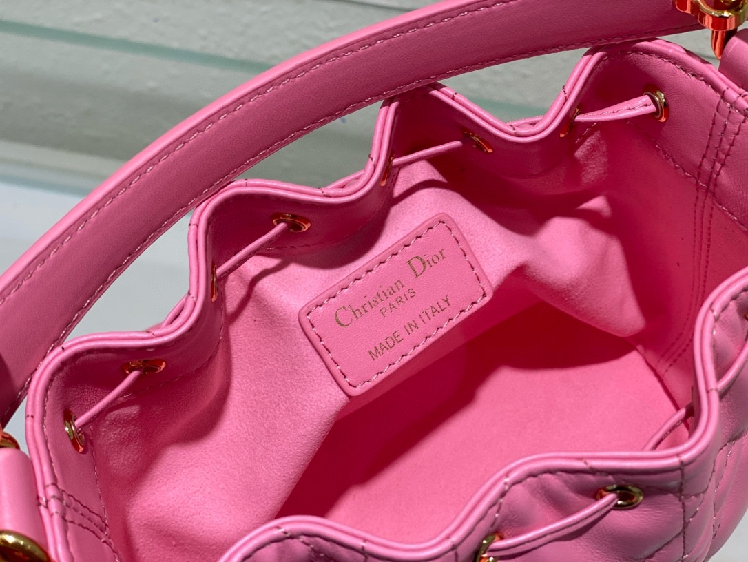 Small Dior Jolie Bucket Bag Candy Pink Macrocannage Lambskin and Calfskin